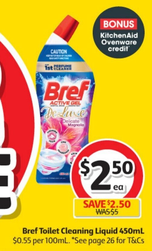 Bref Toilet Cleaning Liquid 450mL offer at Coles