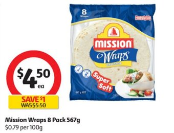 Coles Mission Wraps 8 Pack 567g offer
