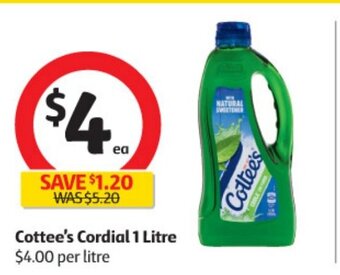 Coles Cottee's Cordial 1 Litre offer