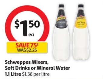 Coles Schweppes Mixers, Soft Drinks or Mineral Water 1.1 Litre offer