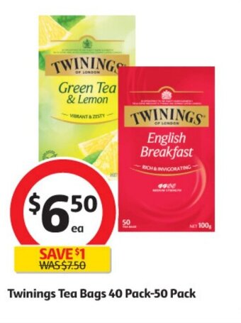 Coles Twinings Tea Bags 40 Pack-50 Pack offer