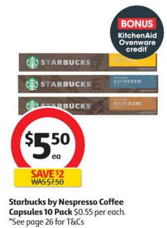 Coles Starbucks by Nespresso Coffee Capsules 10 Pack offer