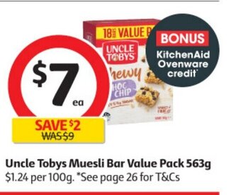 Coles Uncle Tobys Muesli Bar Value Pack 563g offer