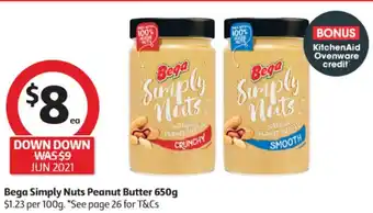 Coles Bega Simply Nuts Peanut Butter 650g offer