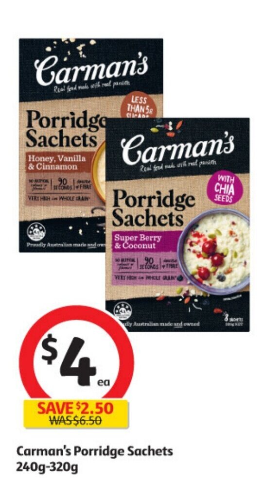 Carman's Porridge Sachets 240g320g offer at Coles