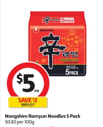 Coles Nongshim Ramyun Noodles 5 Pack offer