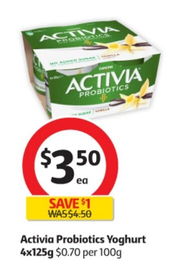Coles Activia Probiotics Yoghurt 4x125g offer