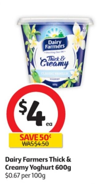 Coles Dairy Farmers Thick & Creamy Yoghurt 600g offer