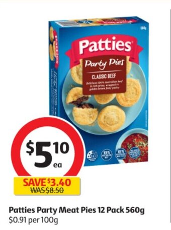 Coles Patties Party Meat Pies 12 Pack 560g offer