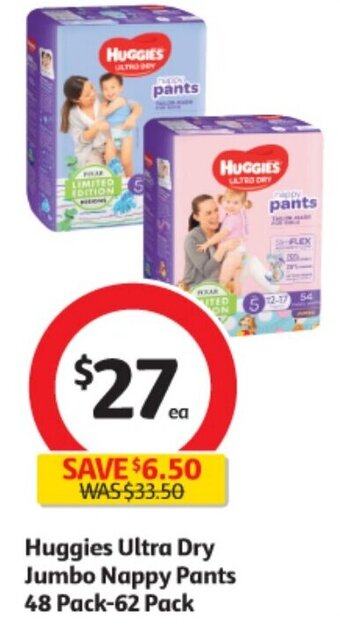Coles Huggies Ultra Dry Jumbo Nappy Pants 48 Pack-62 Pack offer