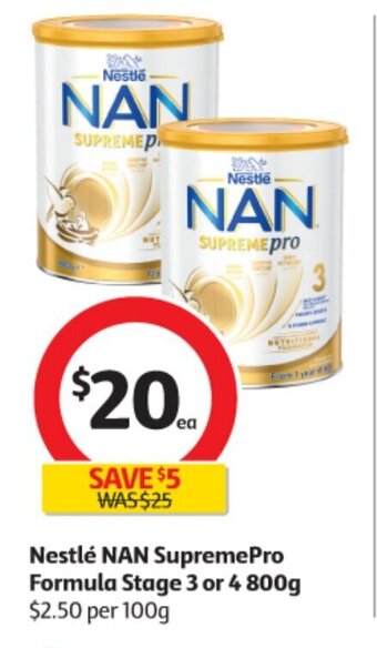 Coles Nestle NAN SupremePro Formula Stage 3 or 4 800g offer