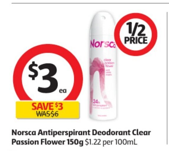 Norsca Antiperspirant Deodorant Clear Passion Flower Flower 150g offer at Coles