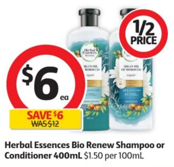Coles Herbal Essences Bio Renew Shampoo or Conditioner 400mL offer