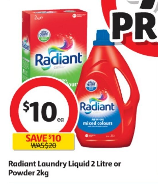 Radiant Laundry Liquid 2 Litre or Powder 2kg offer at Coles