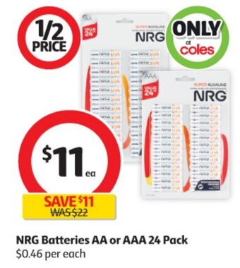 Coles NRG Batteries AA or AAA 24 Pack offer