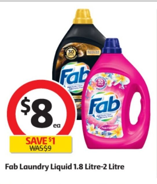 Fab Laundry Liquid 1.8 Litre2 Litre offer at Coles