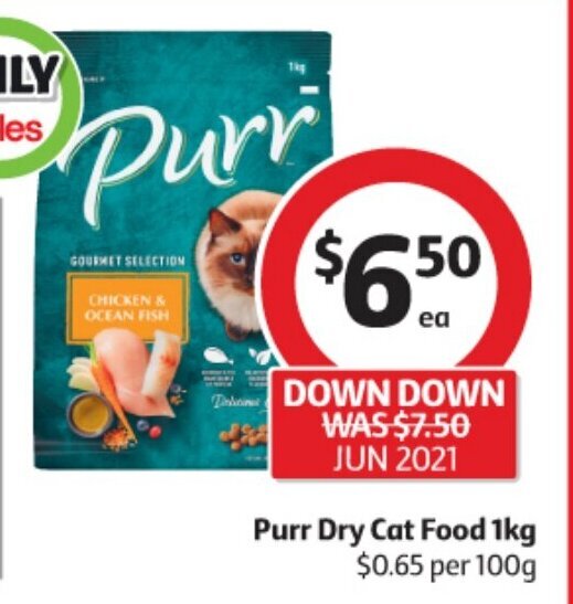 Purr Dry Cat Food 1kg offer at Coles
