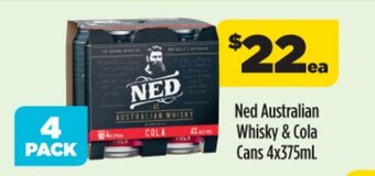 Coles Ned Australian Whisky & Cola Cans 4x375mL offer