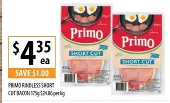 Supabarn Primo Rindless Short Cut Bacon 175g 24,86 per kg offer
