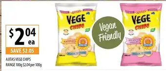 Supabarn Ajitas Vege Chips Range 100g 2,04 per 100g offer