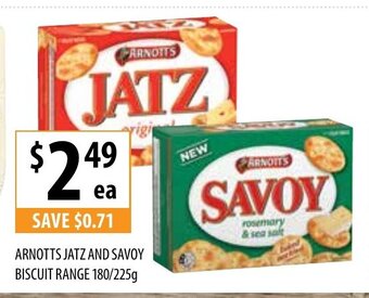 Supabarn Arnotts Jatz and Savoy Biscuit Range 180/225g offer