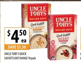 Supabarn Uncle Toby's Quick Sachets Oats Range 10 Pack offer