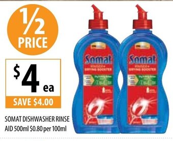 Supabarn Somat Dishwasher Rinse Aid 500ml 0,80 per 100ml offer