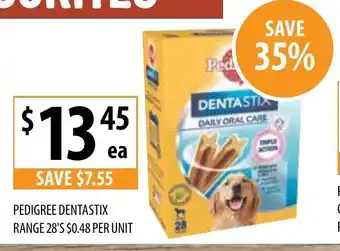 Supabarn Pedigree Dentastix Range 28's 0.48 Per Unit offer