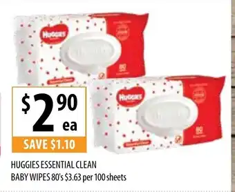 Supabarn Huggies Essential Clean Baby Wipes 80's 3,63 per 100 Sheets offer
