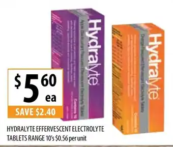 Supabarn Hydralyte Effervescent Electrolyte Tablets Range 10's 0,56 per unit offer