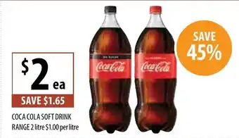 Supabarn Coca Cola Soft Drink Range 2 Litre 1,00 per Litre offer