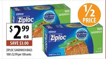 Ziploc Sandwich Bags 100's 2,99 per 100 Units