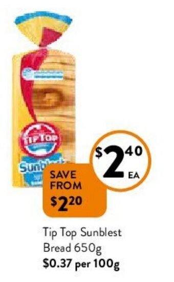 Foodworks Tip Top Sunblest Bread 650g offer