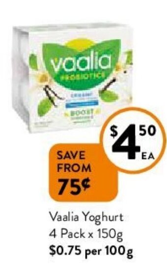 Foodworks Vaalia Yoghurt 4 Pack x 150g offer