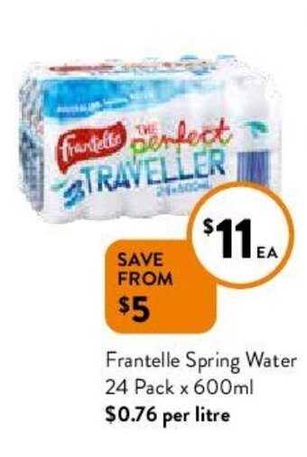 Foodworks Frantelle Spring Water 24 Pack x 600ml offer