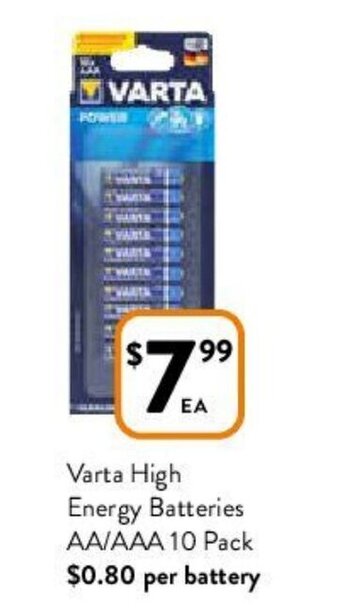 Foodworks Varta High Energy Batteries AA/AAA 10 Pack offer