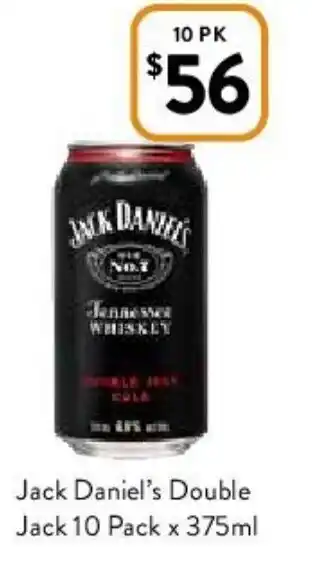 Foodworks Jack Daniel's Double Jack 10 Pack x 375ml offer