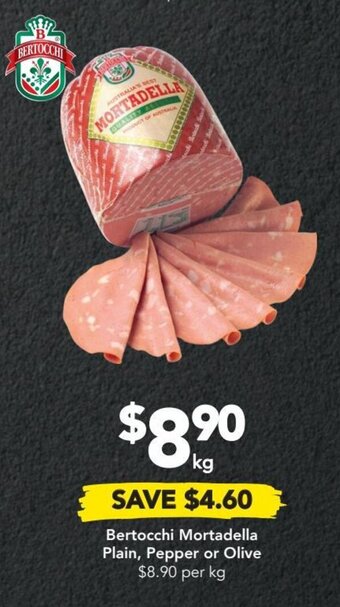 Bertocchi Mortadella Plain, Pepper or Olive