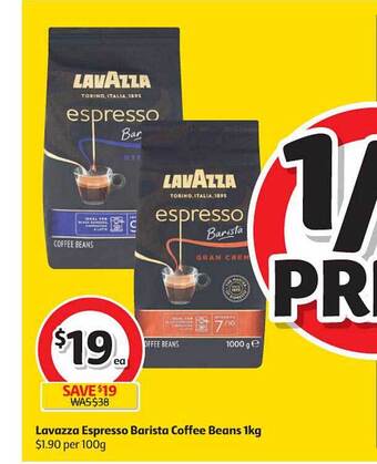Coles Lavazza Espresso Barista Coffee Beans 1kg offer