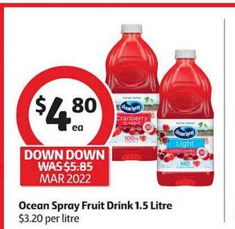 Coles Ocean Spray Fruit Drink 1.5 Litre offer