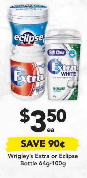 Drakes Wrigley's Extra Or Eclipse Bottle 64g-100g offer