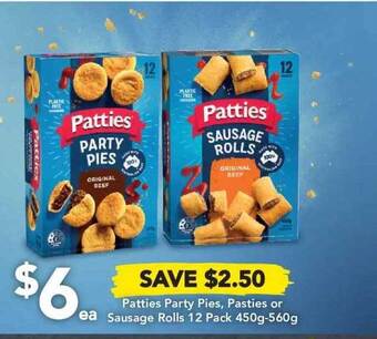 Drakes Patties Party Pies, Pasties Or Sausage Rolls 12 Pack 450g-560g offer