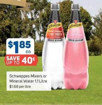 Foodland Schweppes Mixers Or Mineral Water 1.1 Litre offer