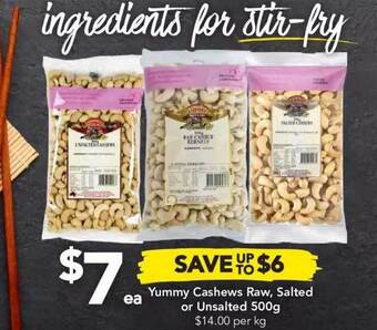 Drakes Yummy Cashews Raw, Salted Or Unsalted 500g offer