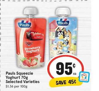 IGA Pauls Squeezie Yoghurt 70g offer