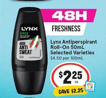 IGA Lynx Antiperspirant Roll-On 50mL offer