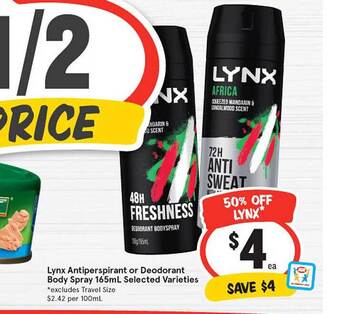 IGA Lynx Antiperspirant Or Deodorant Body Spray 165mL offer