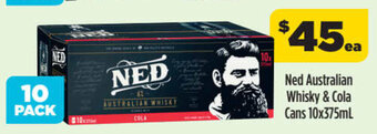 Liquorland Ned australian whisky & cola cans 10x375ml offer
