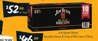 Cellarbrations Jim Beam Black Double Serve & Cola 6.9% Cans 375mL 10 Pack offer
