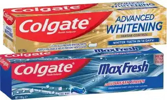 IGA Xpress Colgate MaxFresh or Advanced Whitening Toothpaste 170-190g Selected Varieties offer